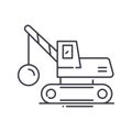 Demolition crane icon, linear isolated illustration, thin line vector, web design sign, outline concept symbol with Royalty Free Stock Photo