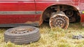 Demolition derby car wheel rim Royalty Free Stock Photo