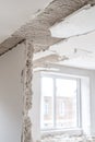 Demolition Destruction, Interior Wall Deconstruction With Exposed Concrete, Home Renovation Project Royalty Free Stock Photo