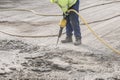 Demolition hammer. Male working in construction industry. Repairing and building a new road. Royalty Free Stock Photo