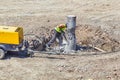 Demolition jack hammer concrete breaker in action