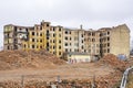 Demolition of a large old historic stone house in the city Royalty Free Stock Photo