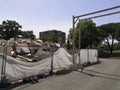 Demolition of a neighborhood to renovate, wide shot of the work in progress,