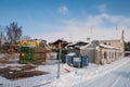 Demolition of an old building on a winter day Royalty Free Stock Photo