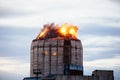 Demolition of old industrial building by exploding dynamite Royalty Free Stock Photo