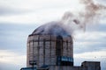 Demolition of old industrial building by exploding dynamite Royalty Free Stock Photo