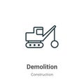 Demolition outline vector icon. Thin line black demolition icon, flat vector simple element illustration from editable Royalty Free Stock Photo