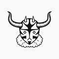 demon head with horns illustration. line art style. black and white Royalty Free Stock Photo
