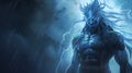 Demon with blue lightning, devil. Neural network AI generated Royalty Free Stock Photo
