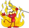 Angry Little Red Devil Cartoon Character Holding A Pitchfork Over Flames Royalty Free Stock Photo