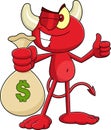 Winking Little Red Devil Cartoon Character Holding A Money Bag and Giving The Thumbs Up Royalty Free Stock Photo