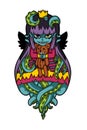 Demon girl with tentacles. Halloween illustration for posters, stickers and prints. Royalty Free Stock Photo