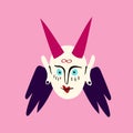 Demon with horns and wings. Illustration in a modern flat style for Halloween