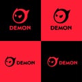 Demon Logo. Angry face. Round Symbol with small horns. Energy beverages logo.