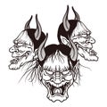 Traditional Japanese Demon Oni tattoo flash set. Set of labels and elements. Vector set illustration template tattoo Royalty Free Stock Photo