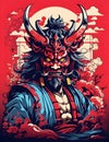 demon samurai warrior, samurai with demon mask, japanese god.