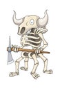 Demon Skeleton Warrior Standing with Two Handed Axe, cartoon Character