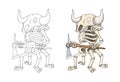 Demon Skeleton Warrior Standing with Two Handed Axe, cartoon Character