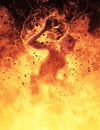 Demon woman burns in a hellfire 3d illustration Royalty Free Stock Photo