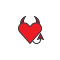 Demonic Love Red Heart with horns and a tail filled outline icon Royalty Free Stock Photo