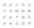Demonstrating line icons collection. Presenting, Showcasing, Exhibiting, Displaying, Illustrating, Explaining
