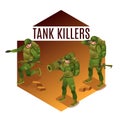 Tank Killers Modern Army Soldiers ready for battle illustration isometric icons on isolated background Royalty Free Stock Photo