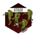 Attack of Soldiers of Modern Army illustration isometric icons on isolated background Royalty Free Stock Photo