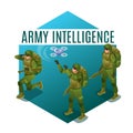 Soldiers of Army Intelligence with Drone illustration isometric icons on isolated background
