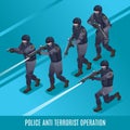 Anti Terrorist Operation of Special Police Force illustration isometric icons on isolated background Royalty Free Stock Photo