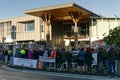 Demonstration against the Waimea Dam, known as Kempthorne`s folly, at the Tasman District Council office in Richmond, New Zealand