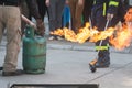 Demonstration with fire extinguishers. Royalty Free Stock Photo