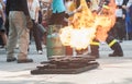 Demonstration with fire extinguishers. Royalty Free Stock Photo