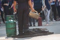 Demonstration with fire extinguishers. Royalty Free Stock Photo