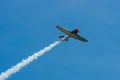 Demonstration flight of a single-engined advanced trainer aircraft North American T-6 Texan. Royalty Free Stock Photo