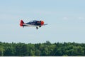 Demonstration flight of a single-engined advanced trainer aircraft North American T-6 Texan. Royalty Free Stock Photo