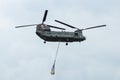 Demonstration flight of transport helicopter Boeing CH-47 Chinook.
