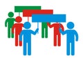 Demonstration, group of people with banners, vector icon