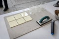 Ceramic tile prepare for demonstration how to grout Royalty Free Stock Photo