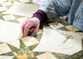 Demonstration of how to sew a quilt Royalty Free Stock Photo