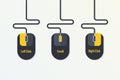 Demonstration of left click, scroll and right click of a computer mouse. Vector illustration. Royalty Free Stock Photo