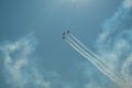 Demonstration performance of an aerobatic team of three aircraft.