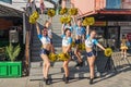 Demonstration performance by cheerleaders