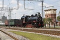 Demonstration of restored vintage locomotives at the celebration of the Day of railway troops of the Russian Federation in Moscow.