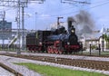 Demonstration of restored vintage locomotives at the celebration of the Day of railway troops of the Russian Federation in Moscow