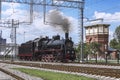 Demonstration of restored vintage locomotives at the celebration of the Day of railway troops of the Russian Federation in