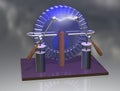 Wimshurst machine with two Leyden jars. 3D illustration of electrostatic generator. Physics. Science classrooms experiment. Royalty Free Stock Photo
