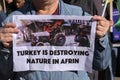 Demonstration Sign Turkey Is Destroying Nature In Afrin At Amsterdam The Netherlands 19-3-2022