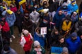 Demonstration support of Ukraine and against the Russian aggression. Protesters, holding banners and Ukrainian flags, against Russ