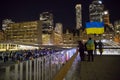 Demonstration support of Ukraine and against the Russian aggression. Protesters, holding banners and Ukrainian flags, against Russ