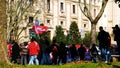 Demonstration of young students in front of the Ministry of Education in Rome